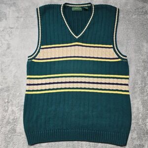 Clubfellow Striped Cable Knit V-Neck Cotton Sweater Mens Multi-Color Vest XLT